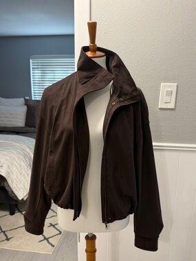 Zara Faux Suede Dark Brown Bomber Jacket Size Medium